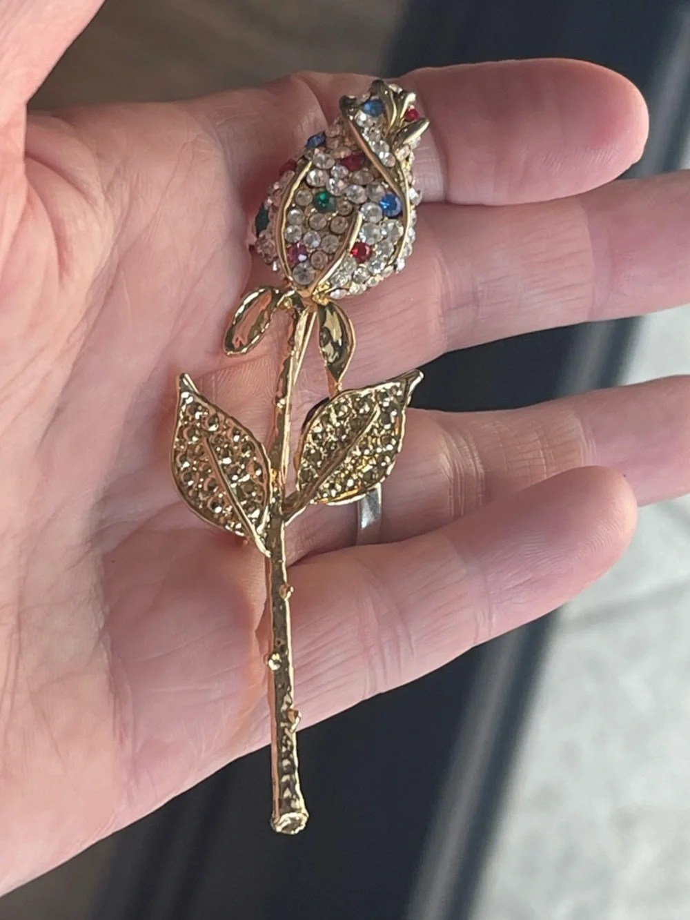 Gold-Tone Multicolor Crystal Rose Brooch - Women Jewelry